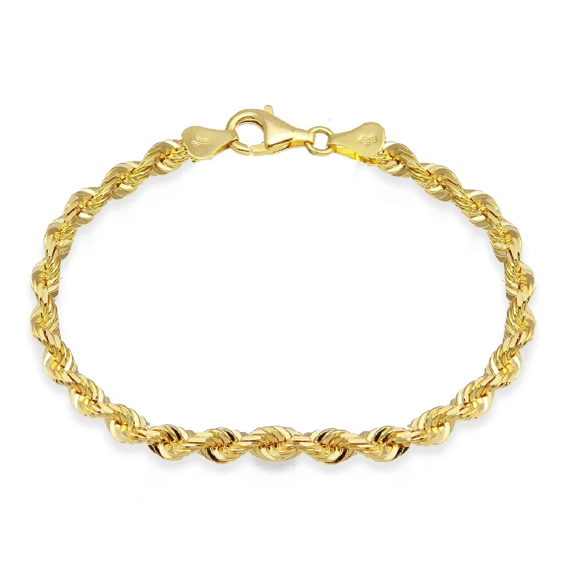 10KT Yellow Gold 8-inch 5.2MM Rope Diamond-cut Bracelet