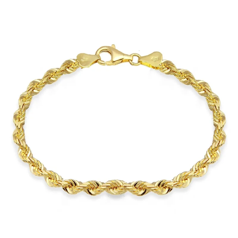 14KT Yellow Gold 9-inch 4MM Diamond-cut Rope Lobster Clasp Bracelet