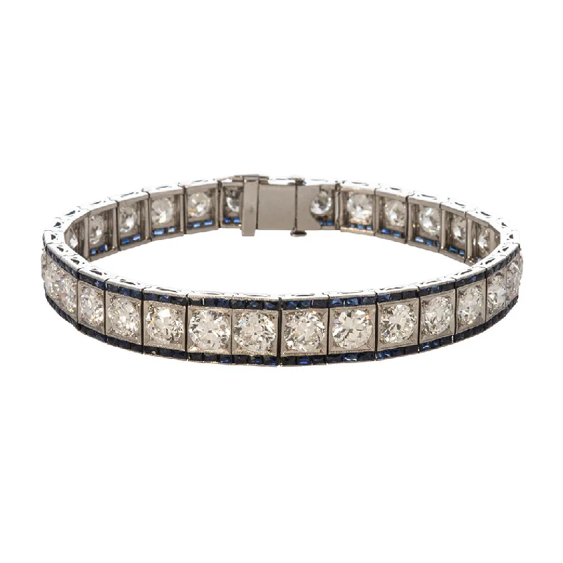 Art Deco 17ct Graduated Diamond & Sapphire Platinum Bracelet