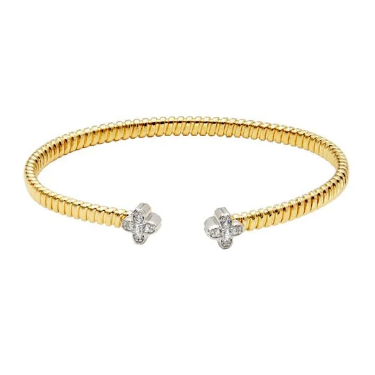 CZ Flower Gold Plated Silver Tubogas Cuff Bangle