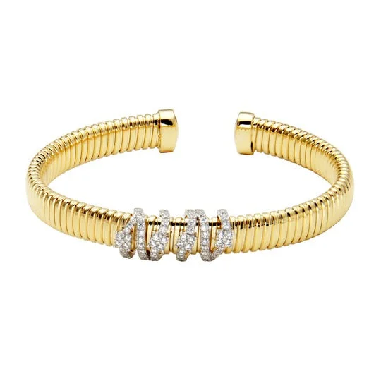 CZ Gold Plated Silver Tubogas Cuff Bangle