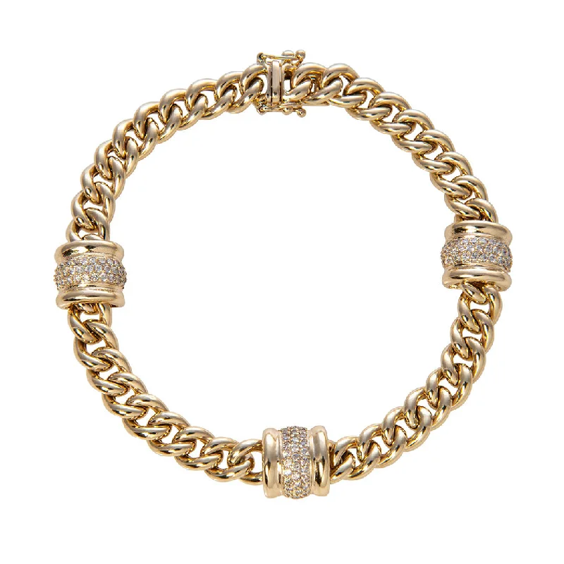 Diamond Pavé Station 14K Yellow Gold Curb Chain Bracelet