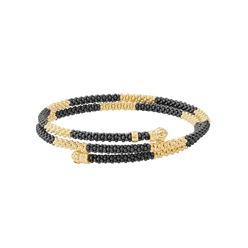 LAGOS Black Caviar 18K Gold Large Station Ceramic Wrap Bracelet