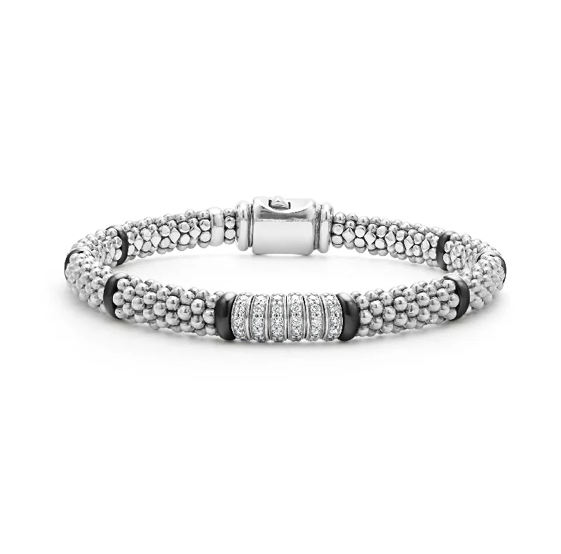 LAGOS Black Caviar Six Station Diamond Caviar Bracelet, 6mm