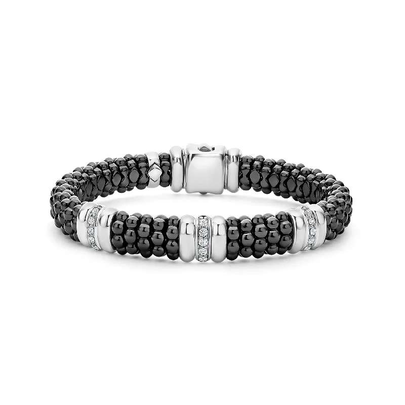 LAGOS Black Caviar Three Station Ceramic Diamond Bracelet, 9mm