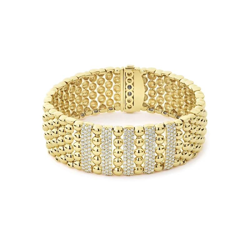 LAGOS Caviar Gold Five Station 18K Gold Diamond Bracelet, 20mm