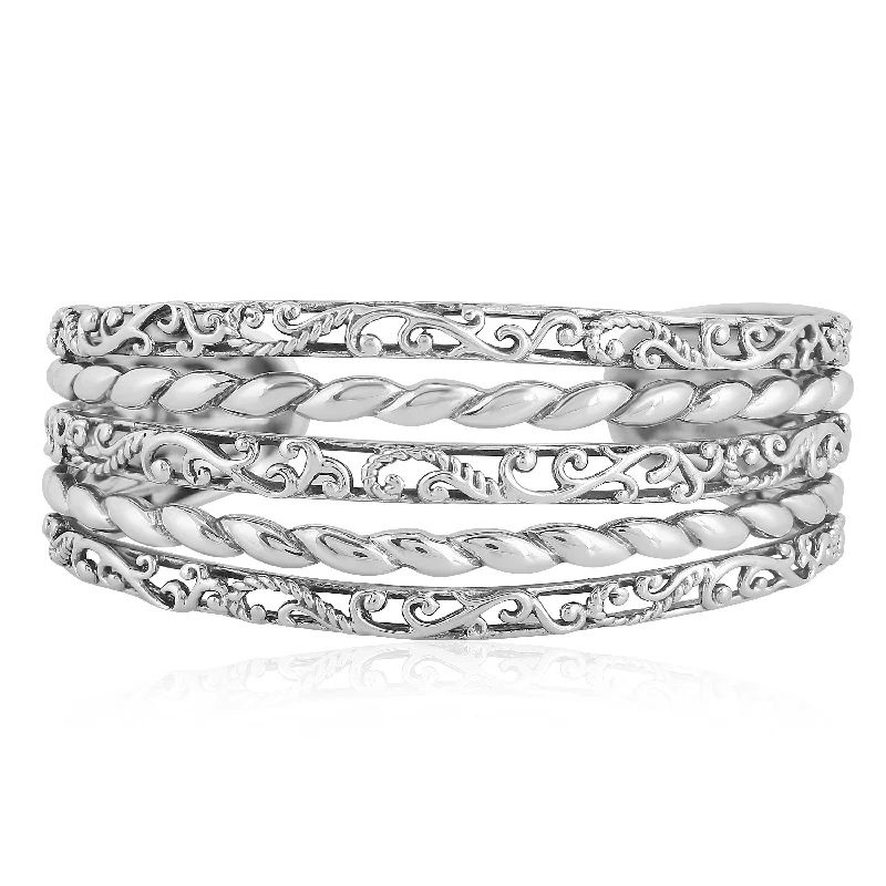 EXCLUSIVELY OURS! Sterling Silver 5-Row Textured Cuff Bracelet, Sizes Small to Large