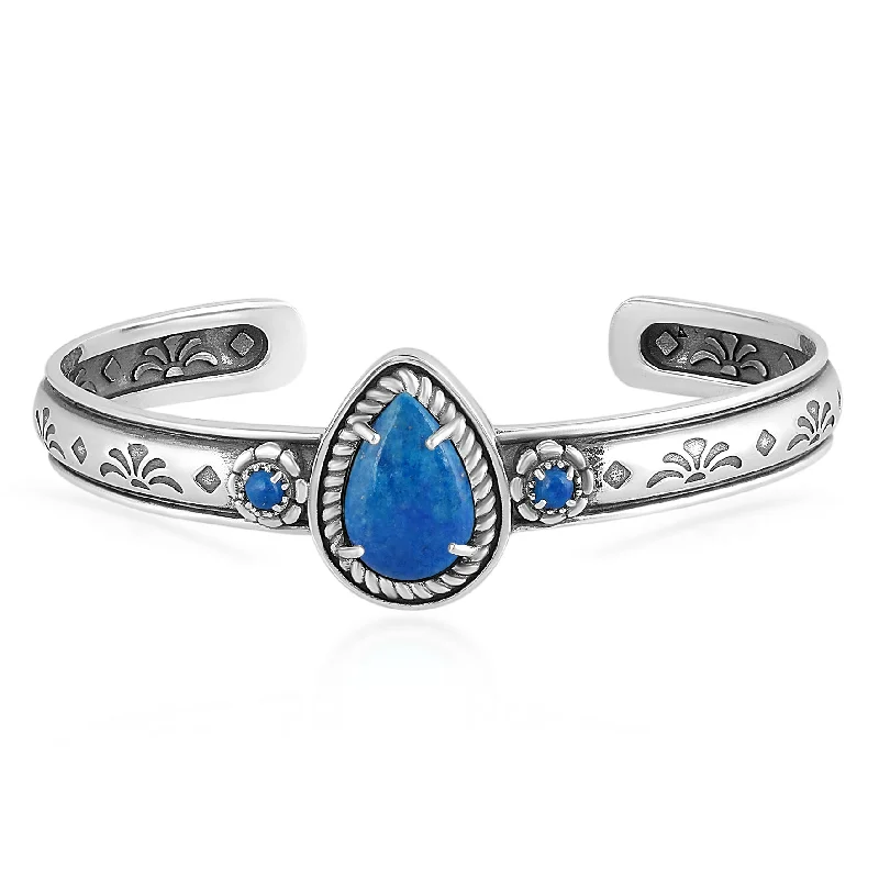 EXCLUSIVELY OURS! Sterling Silver Denim Lapis Single Row Rope Teardrop Cuff Bracelet Sizes Small to Large