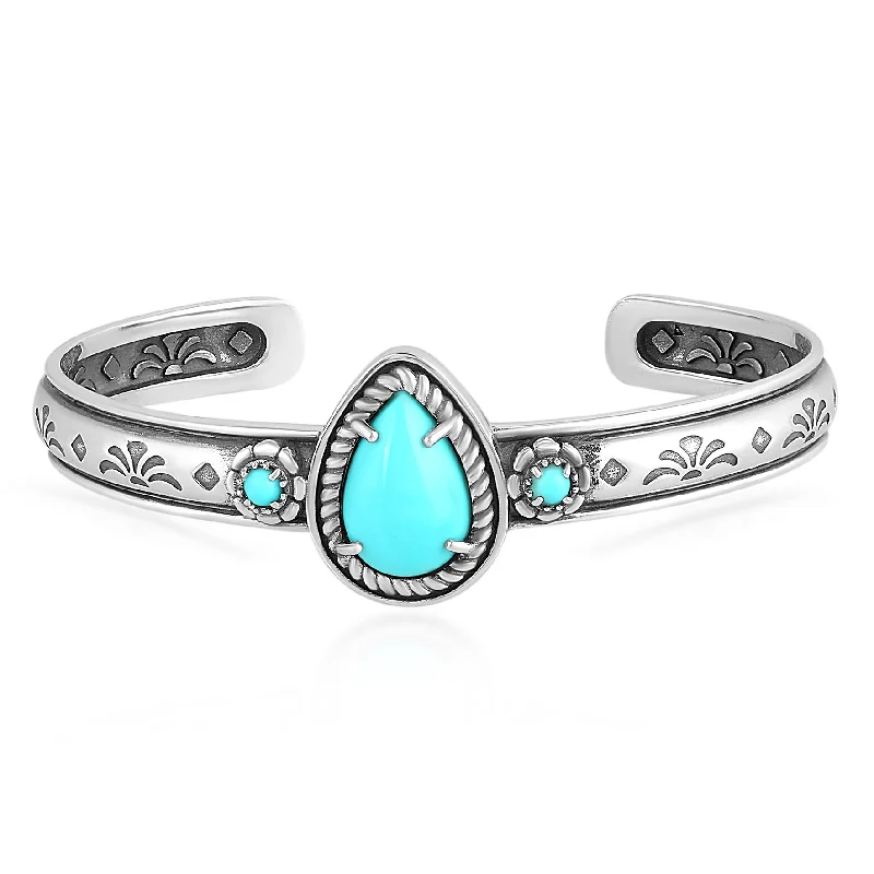 EXCLUSIVELY OURS! Sterling Silver Kingman Turquoise Single Row Rope Teardrop Cuff Bracelet Sizes Small to Large