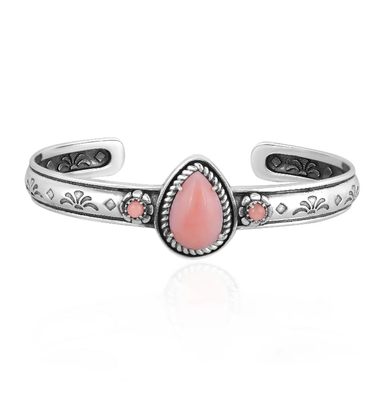 EXCLUSIVELY OURS! Sterling Silver Pink Opal Single Row Rope Teardrop Cuff Bracelet Sizes Small to Large